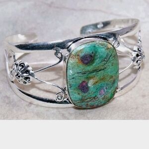 Ruby Fuchsite Gemstone 925 Sterling Silver Handmade Adjustable Cuff Bracelet